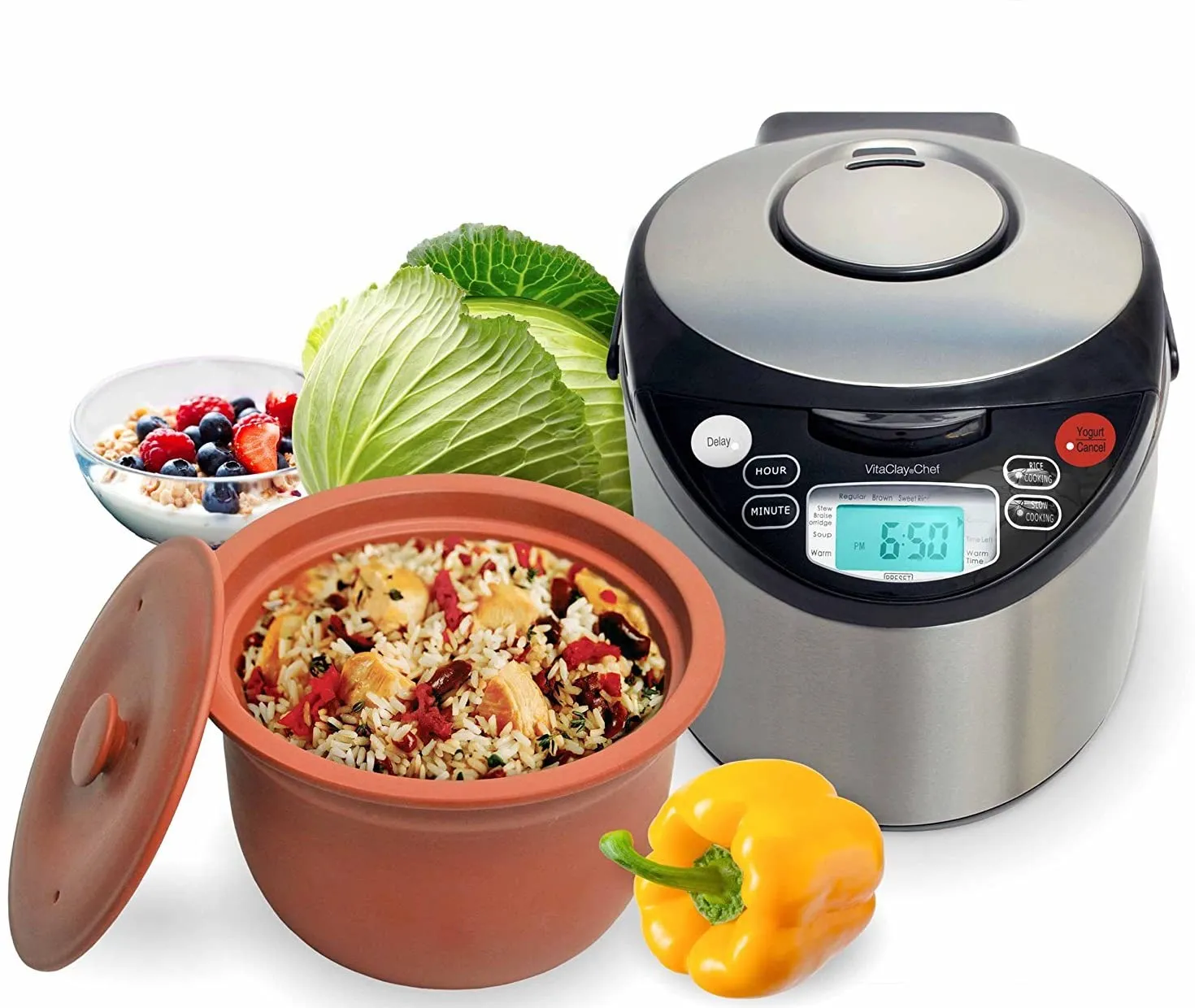 VITACLAY 7-IN-1 SMART ORGANIC MULTI-COOKER VM7900 - A RICE COOKER, A SLOW COOKER, A DIGITAL STEAMER, PLUS A BONUS YOGURT MAKER