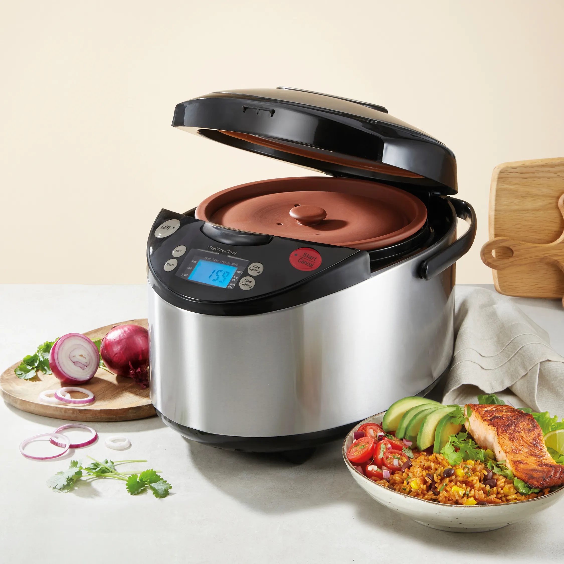 VITACLAY 7-IN-1 SMART ORGANIC MULTI-COOKER VM7900 - A RICE COOKER, A SLOW COOKER, A DIGITAL STEAMER, PLUS A BONUS YOGURT MAKER