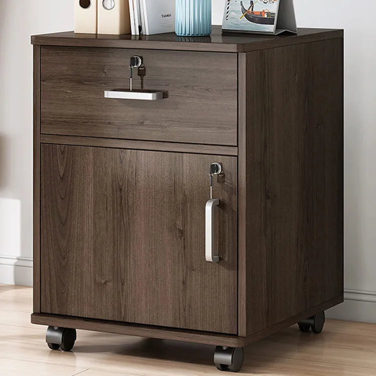 Wooden Office File Cabinet with Lock, Mobile Storage Cabinet