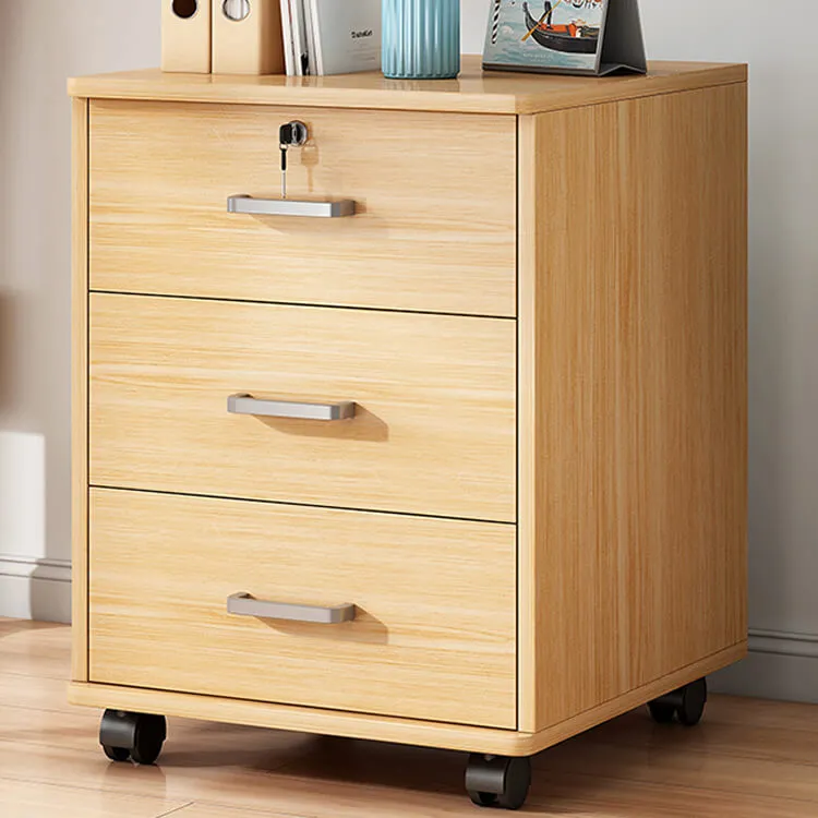 Wooden Office File Cabinet with Lock, Mobile Storage Cabinet