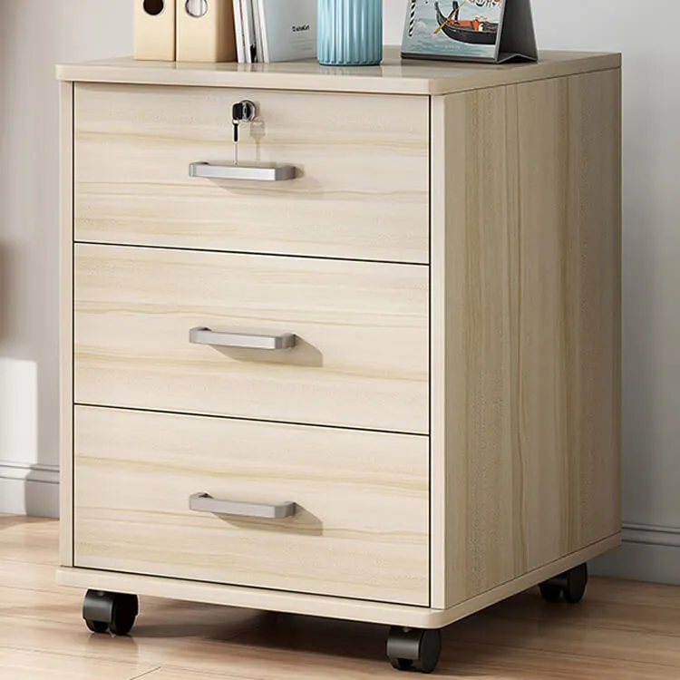 Wooden Office File Cabinet with Lock, Mobile Storage Cabinet