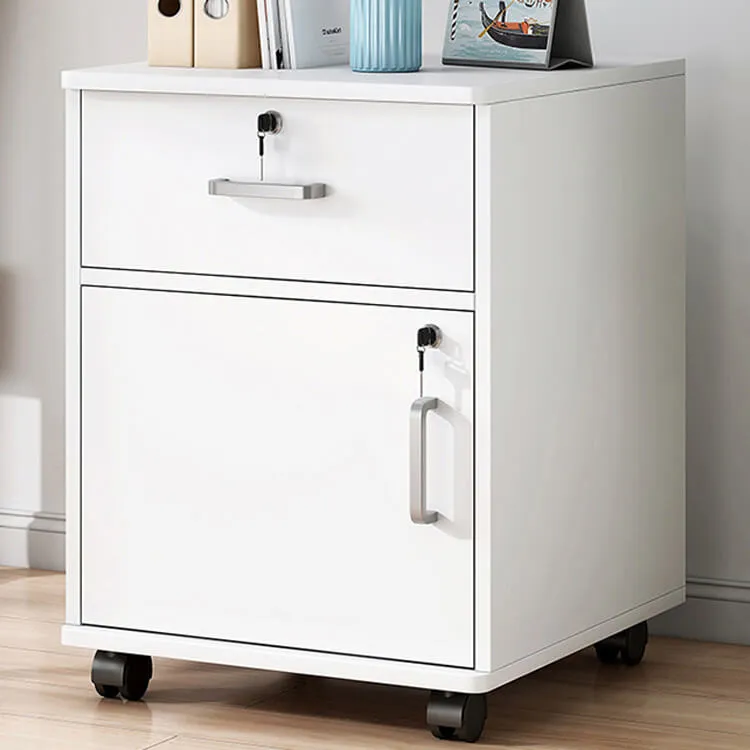 Wooden Office File Cabinet with Lock, Mobile Storage Cabinet