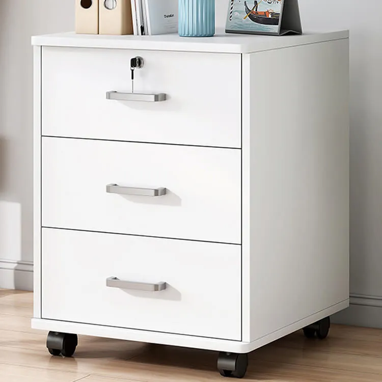 Wooden Office File Cabinet with Lock, Mobile Storage Cabinet