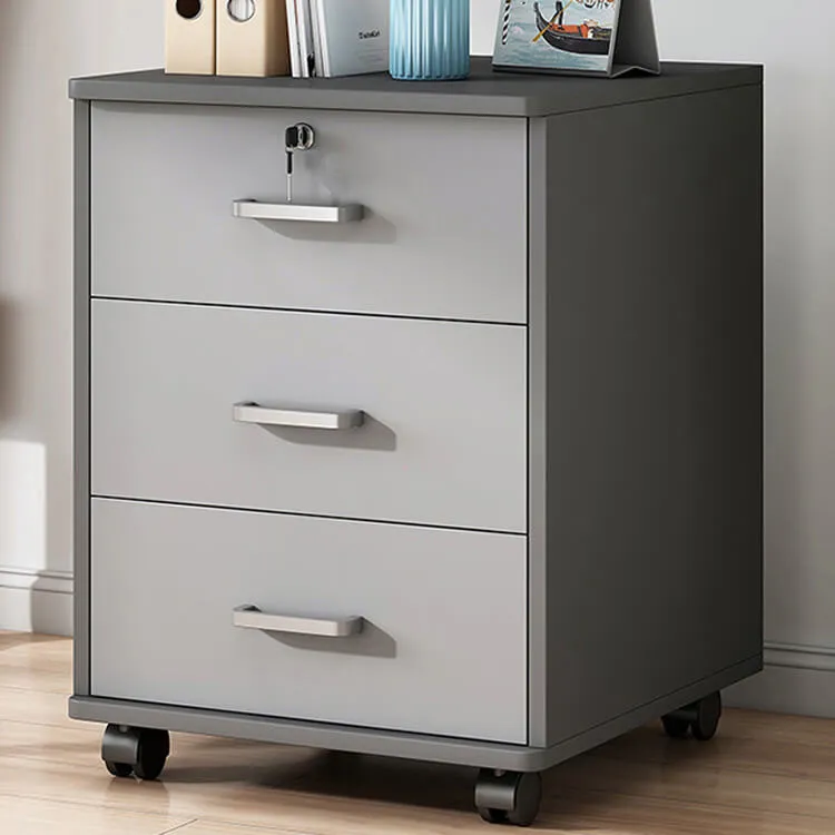 Wooden Office File Cabinet with Lock, Mobile Storage Cabinet