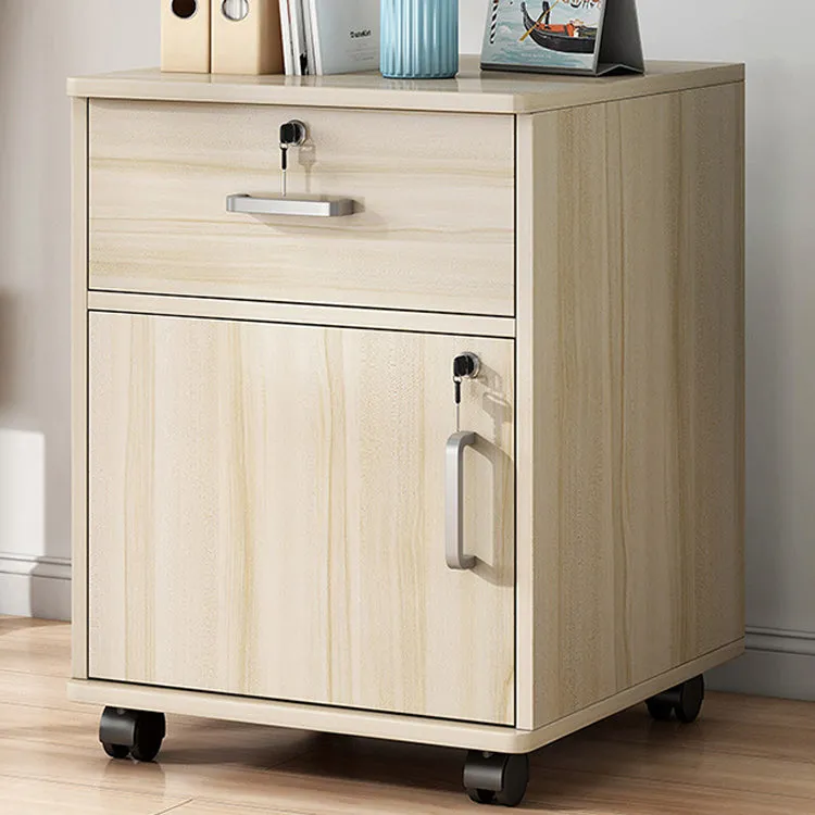 Wooden Office File Cabinet with Lock, Mobile Storage Cabinet