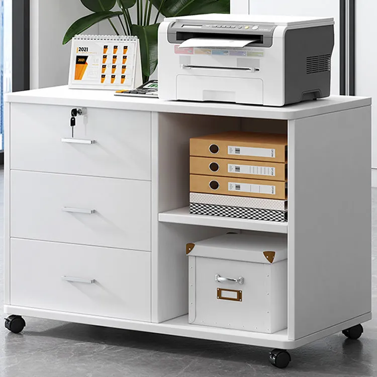 Wooden Office File Cabinet with Lock, Mobile Storage Cabinet