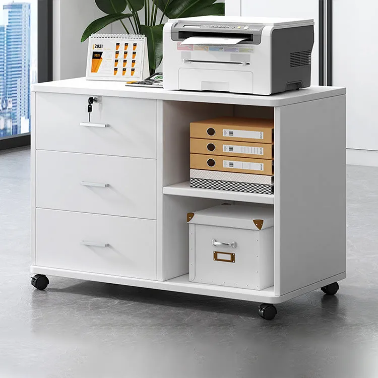 Wooden Office File Cabinet with Lock, Mobile Storage Cabinet